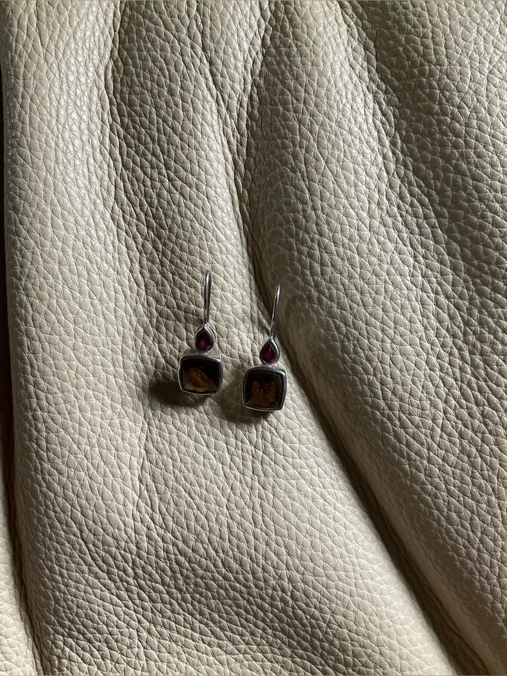 Sterling Silver Brown and Pink Drop Earrings